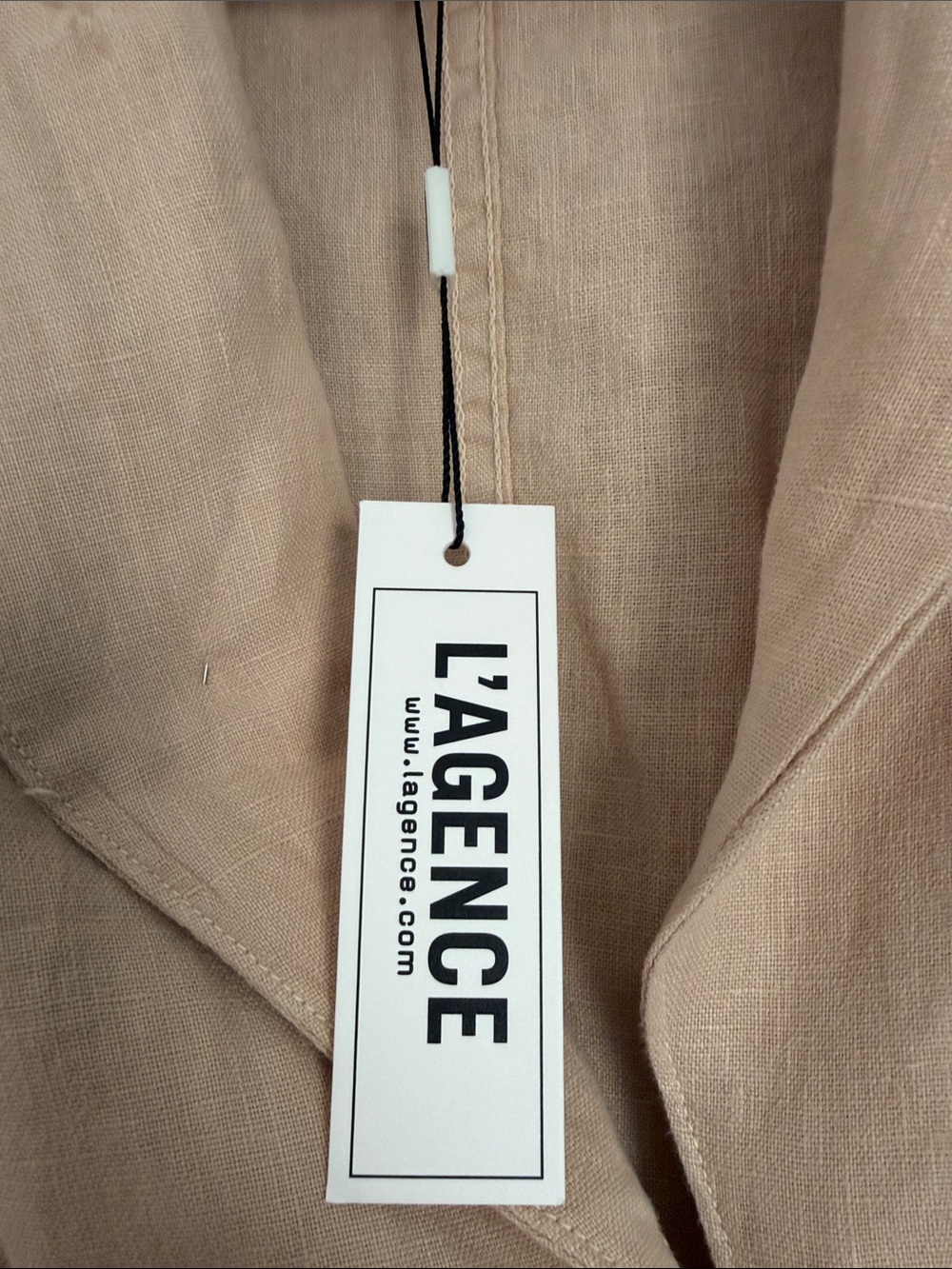 L'AGENCE Sandstone Cropped Double-Breasted Linen Blazer - Picture 3 of 6